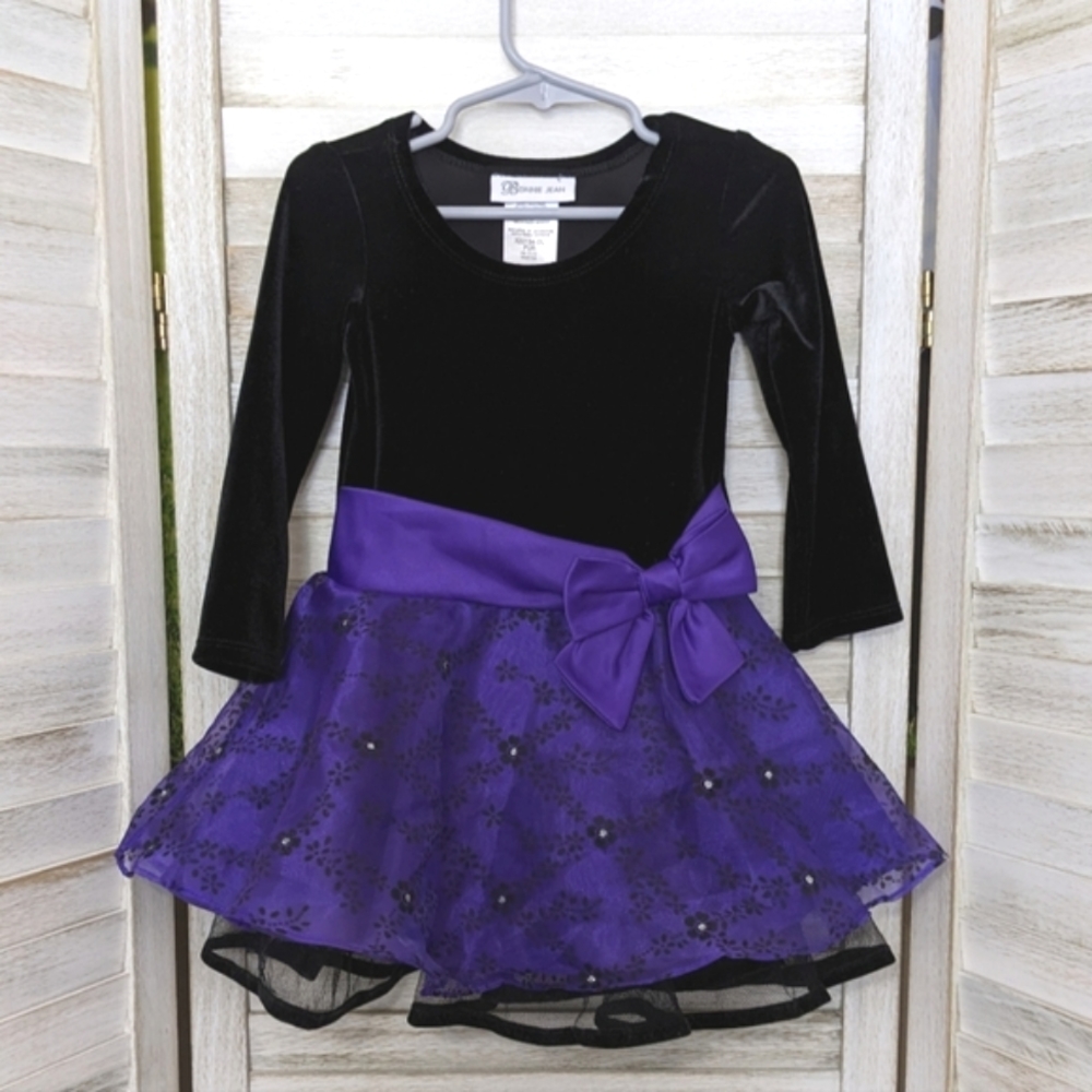 Bonnie Jean Black and Purple Velvet Dress